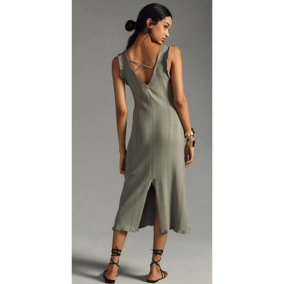 Daily Practice Anthropologie Ribbed Midi Dress Size S Sage Green Minimal Chic - Picture 9 of 12